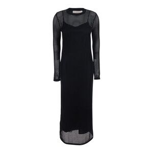 Jucca Women Long Black Dress With Long Sleeves And Perforated Details